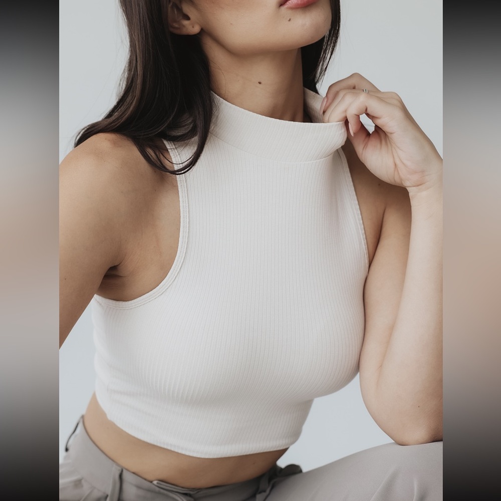 Klassy Network Mock Turtle Neck Crop Cream